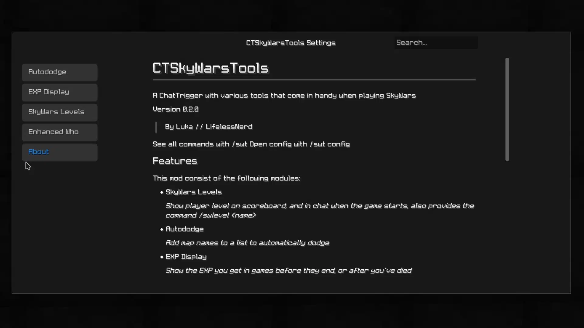 Settings overview